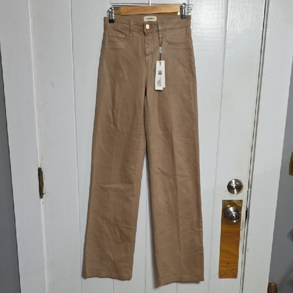 NWT L'Agence Women's Clayton Wide Leg Pants Cappuccino Coated Sheen Sz 24 *READ*